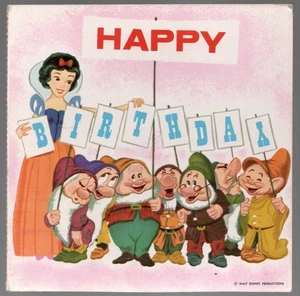 Schneewittchen sieben Zwerge Pappplatte Happy Birthday Karte Walt Disney Vintage - Bild 1 von 3