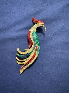 Vintage Stunning Rhinestone Enamel Tropical Bird Brooch Pin - Picture 1 of 6