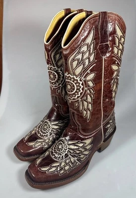 Botas Vaqueras Derramadero Roots Hombre 7.5 Cuero Marrón Bordado México Foto 1 de 4