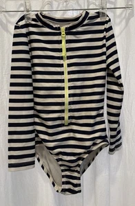 Gap Girls Rash Guard Swim Suit Navy Blue White Stripes Nautical Sz 4-5 Excellent - Picture 1 of 14