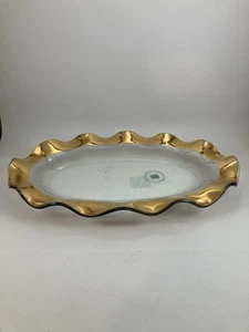 Annieglass Gold Rüschen Oval Platte-signiert & nummeriert 37/39 [14,5"x9"] - Bild 1 von 16