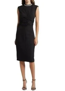 Eliza J verziertes Etuikleid mit Stehkragen in Schwarz - Größe 10 - Bild 1 von 1