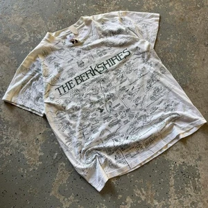Vintage 1994 Berkshires Map Graphic T-Shirt White Green XL - Picture 1 of 7