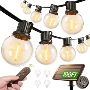 addlon 100FT Solar String Lights Outdoor with Remote, 54 LED Shatterproof Bulbs, - Picture 1 of 9