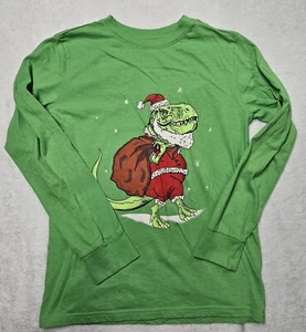 Cat & Jack Green Santa Dinosaur Lightweight Long Sleeve Crew Neck T-Shirt L14-16 - Picture 1 of 3