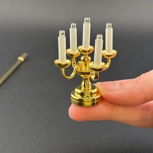 Lámpara candelabro de latón miniatura escala 1:12 casa de muñecas candelabro sin contacto luz - Imagen 1 de 20
