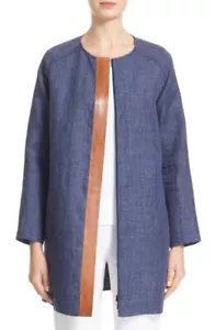 LAFAYETTE 148 NEW YORK 134961 Damenjacke blau Berkeley Lederbesatz Größe Small - Bild 1 von 7