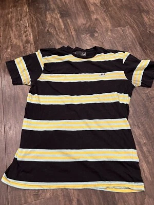 Полосатая футболка Lost Enterprises черная бирюзовая и желтая в полоску для серфинга катания на коньках Y2K - Изображение 1 из 4