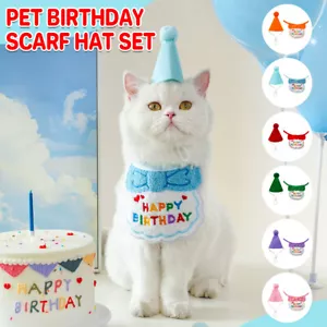 Pet Birthday Party Accessories Dog Cat Hat Bandana Scarf Celebration Outfit AU - Picture 1 of 24