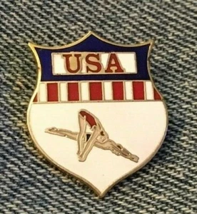 Diving Olympic Brooch Pin~USA~Shield~1984 LA~Cloisonné Designs by Magarita - Picture 1 of 3