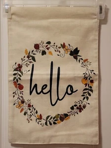 HELLO Fall Floral Acorn Burlap Garden Flag - Picture 1 of 1
