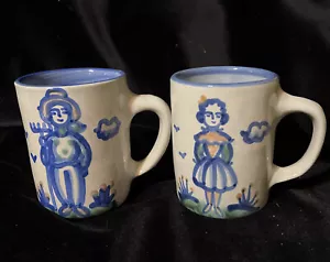 M. A. HADLEY Pottery Farmer & Wife Coffee Cup Mugs "The End" Inside - Set of Two - Picture 1 of 6