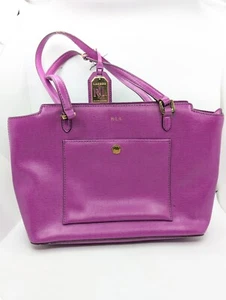 Bolso de mano Ralph Lauren Lowell púrpura de cuero al hombro reutilizable LEER - Imagen 1 de 23