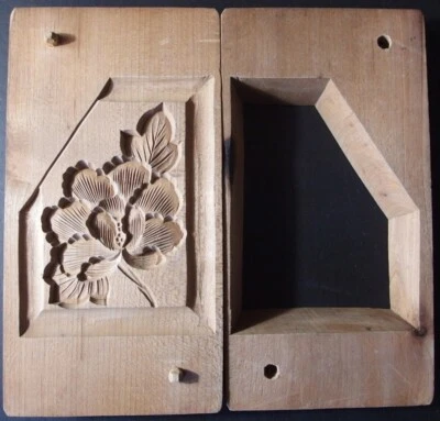22ksg84 JAPONÉS KASHIGATA MADERA PASTEL MOLDE PEONÍA FLOR BOTÁN TALLADO A MANO VINTAGE Foto 1 de 4