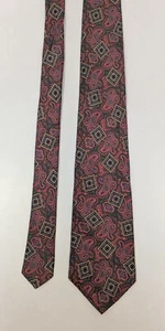 Henry Grethel Silk Necktie in Red and Green Paisley Design Made in USA - Picture 1 of 5