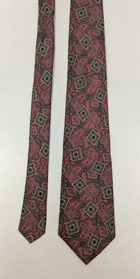 Henry Grethel Silk Necktie in Red and Green Paisley Design Made in USA - Image 1 of 4