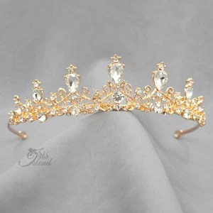 Austrian Crystal Rhinestone Queen Tiara Crown Headband Bridal Party 00283 Gold - Picture 1 of 7