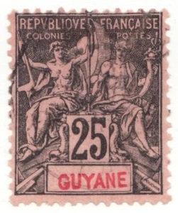 1892 French Guyane Sc #42 - 25f Used postage stamp Cv$5.50 - Picture 1 of 1