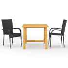 Outdoor Acacia Wood Dining Table Set With Stackable Rattan Chairs Garden Patio