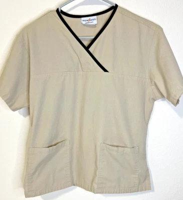Blusa Médica Peaches Uniforms Pequeña Beige Borde Negro 2 Bolsillos Uniforme SS Trabajo Foto 1 de 4
