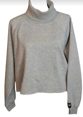 Moletom feminino DKNY gola alta cropped tamanho grande cinza brilhante  - Imagem 1 de 4