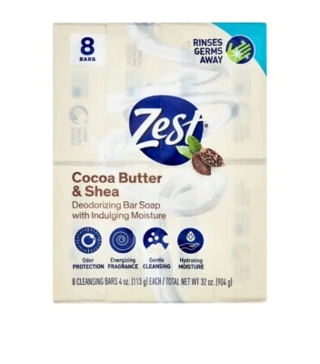 Zest Cocoa Butter & Shea Bar Soap, for All Skin Types, 4 oz, 8 Bars - Image 1 of 4