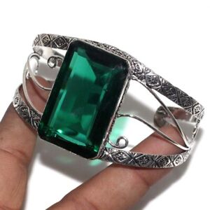 925 Silver Plated-Green Topaz Ethnic Huge Gemstone Bangle Jewelry JW