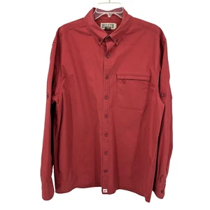 Duluth Trading Co Mens Long Sleeve Button Down Shirt Size L Tall Zip Pocket Red - Picture 1 of 17