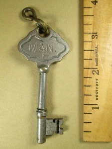 1880s Hotel Key - MAN P - Nickel on Brass - Picture 1 of 4