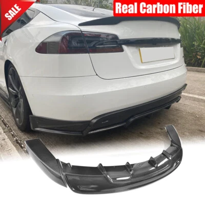 For Tesla Model S 2016-2019 Real Carbon Rear Bumper Diffuser Lip Side Splitters - Image 1 of 4