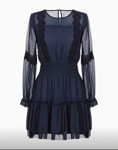$159 PEPE JEANS Flare Dress Size XL Lace Trim Ruffle Long Sleeve Round Neck - Picture 1 of 10