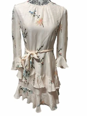 Vestido Joie Kayane Assimétrico 100% Seda Mujer’s 0 Floral Volantes Rosa Nuevo con Etiquetas $398 Foto 1 de 4