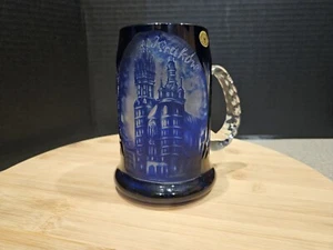 Cobalt Blue Hand Cut to Clear Crystal Mug Krakow Poland Cristall - Picture 1 of 11