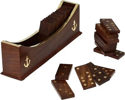 Handmade Wooden Vintage Dominoes Travel Set Game Traditional Domino 28pieces UK - Image 1 of 4
