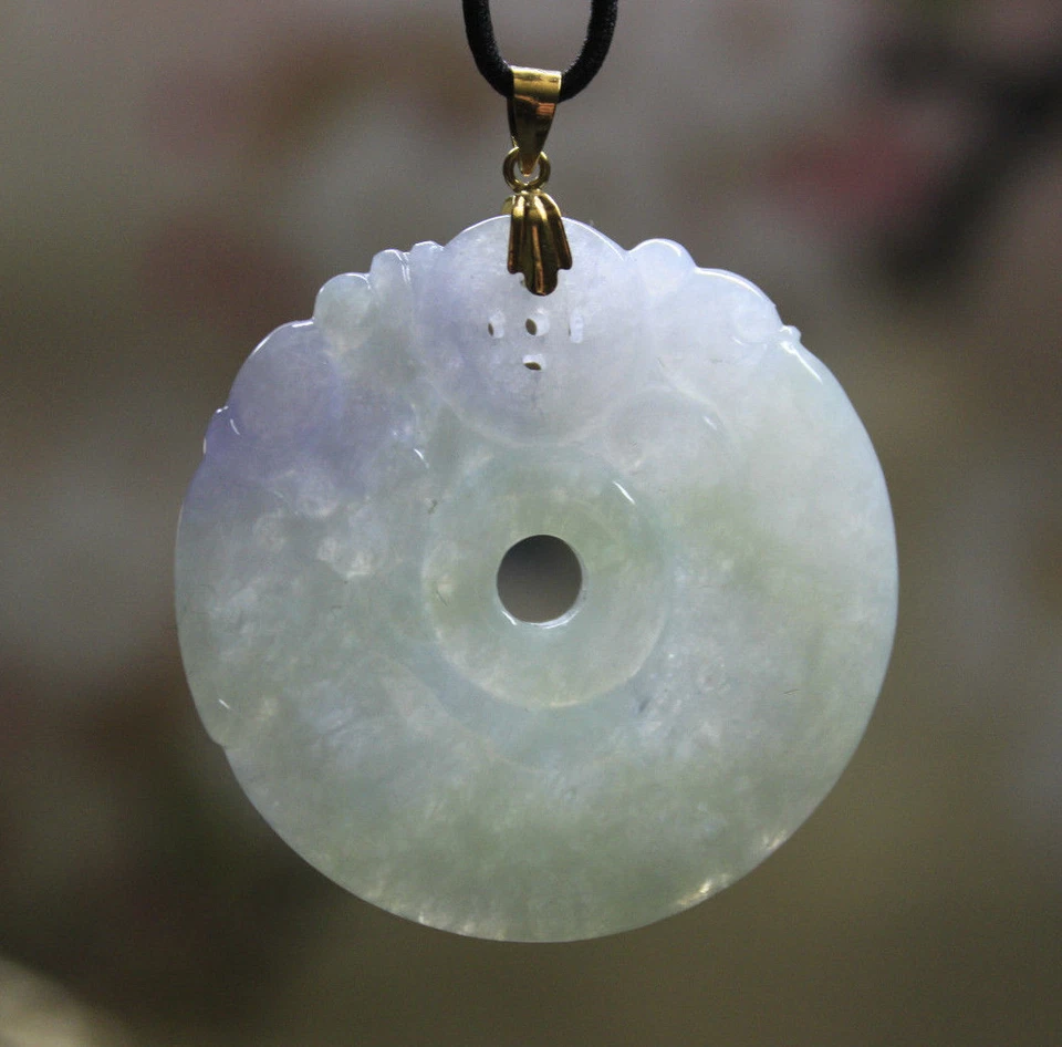 Certified Natural Jadeite Grade A Beautiful Icy JADE Carved Dragons Pendant 18K - Image 1 of 4