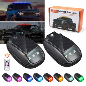 2pcs Solar Powered Cab Lights LED Roof Lights For Car Trailers Pickup w/Remote - Picture 1 of 14