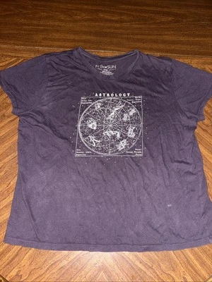 Fifth Sun Zodiac 占星术图案黑色大号 T 恤 — 第 1/3 张图片