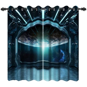 Futuristic Spacecraft Interior Window Curtains Sci Fi Spaceship Holographic W... - Foto 1 di 9