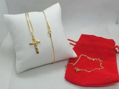 Set Collana + Pendente , Bracciale Omaggio , In Argento 925 Placcato Oro 24 Kt - Immagine 1 di 4