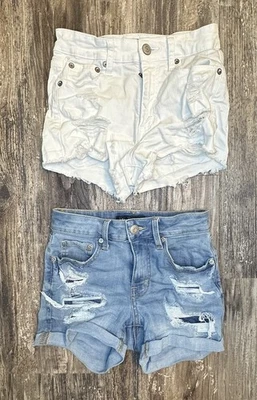 Lote de 2 Pantalones Cortos de Jean Aeropostale Blanco y Azul Talla 000 Foto 1 de 4