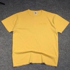 Vintage Rusell Athletic Mens T Shirt L Yellow USA Made Solid Embroidered 90s - Picture 1 of 8