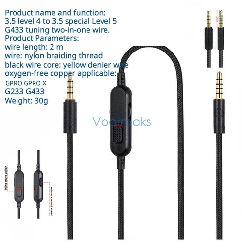 Audio Cable for Logitech G433 233 G pro/G pro x Headphone | eBay