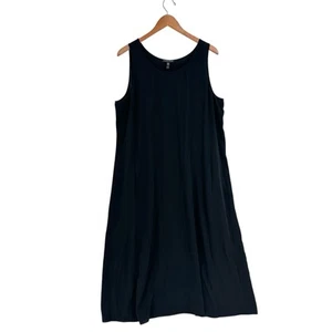 EILEEN FISHER Maxikleid Georgette 100% Seide Krepp ärmellos schwarz XL U415 - Bild 1 von 7