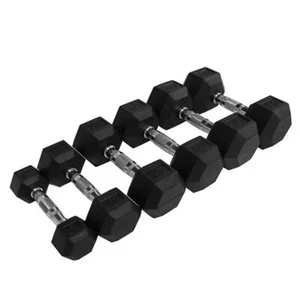 Hex Dumbells Cast Iron Rubber Encased 2.5kg-30kg Home Gym Weights Set Pairs - Picture 1 of 8