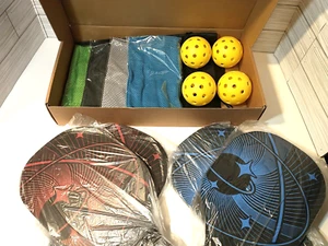 Pickleball Set w/ 4 Premium Wood Pickleball Paddles, 4 Balls & 4 Cooling Towels - Picture 1 of 5