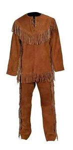 Indianer Buckskin Leder Fransen Herren Anzug Mountain Man Old West Style - Bild 1 von 3