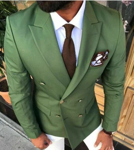 De Diseño Verde Doble Serie Cruzada Chaqueta Oro Botones Entallado Slim Fit 52 - Imagen 1 de 6
