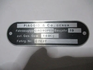 Placa de características placa plate piaggio Ciao ciclomotor C7E2T BJ Vespa - Imagen 1 de 1