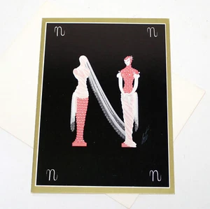 Biglietto Auguri Erte Lettera N Vintage Bianco Nero Oro Arte Vintage - Foto 1 di 6