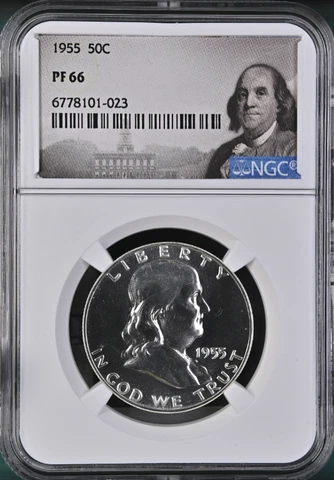 1955 Proof Franklin Half Dollar - NGC PF 66 Benjamin Franklin Label Cover